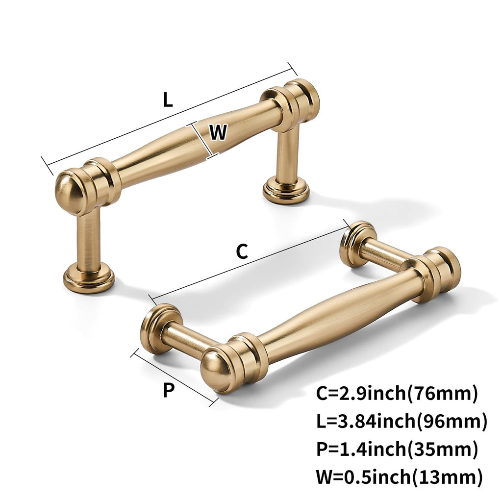 10 Pack 3inch(76mm) Hole Center Champagne Bronze Cabinet pulls Honey Bronze Solid Heavy-Duty Tradition Kitchen