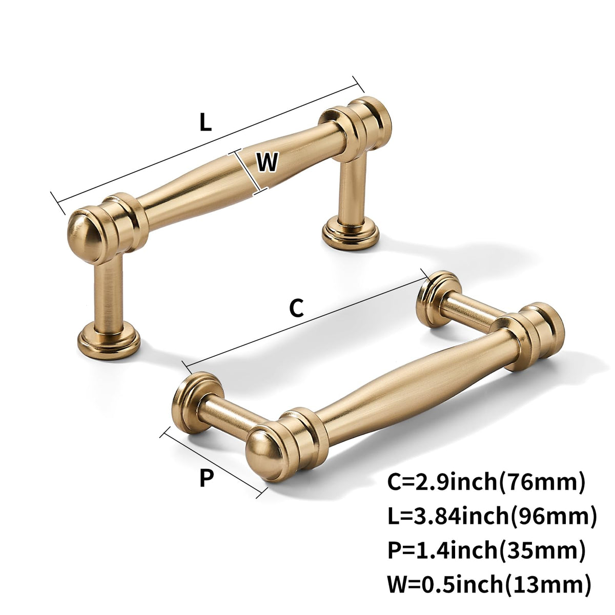10 Pack 3inch(76mm) Hole Center Champagne Bronze Cabinet pulls Honey Bronze Solid Heavy-Duty Tradition Kitchen