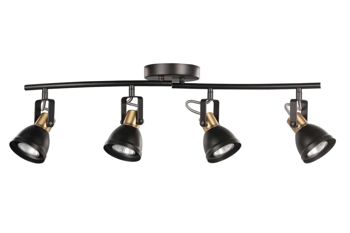 4 Light Track Lighting Kit, Matt Black Brass Finish 4 Way Adjustable with Moden Flush Mount Ceiling Spotlight