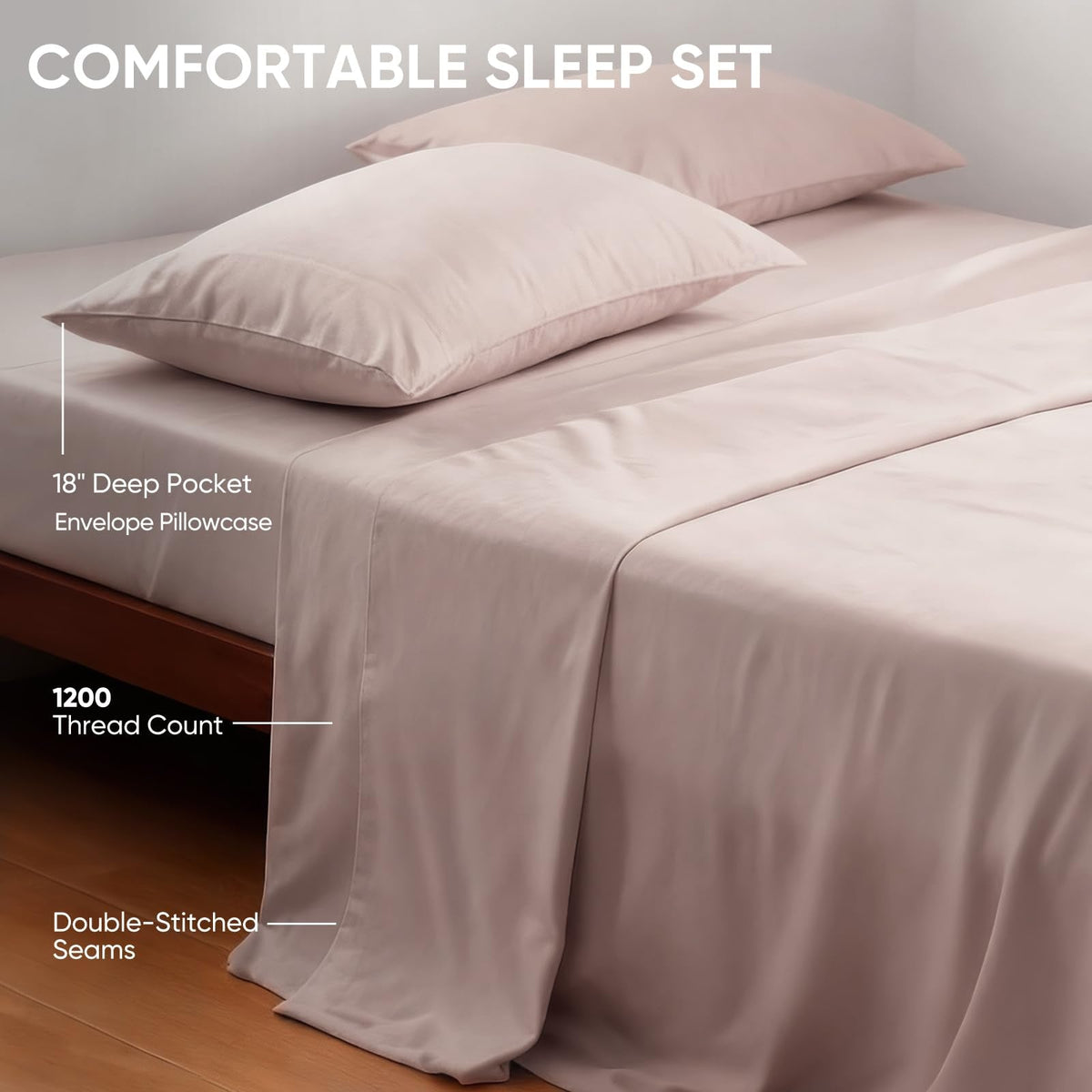 Real 100% Viscose Derived from Bamboo Sheets Set, Cooling & Silky Soft for Hot Sleeper, Breathable &