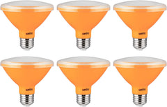 Amber LED PAR30 Reflector Light Bulb, 8 Watt, 120-220 Volts, Medium Base, 30,000 Hour Life, 30° Narrow Flood Beam