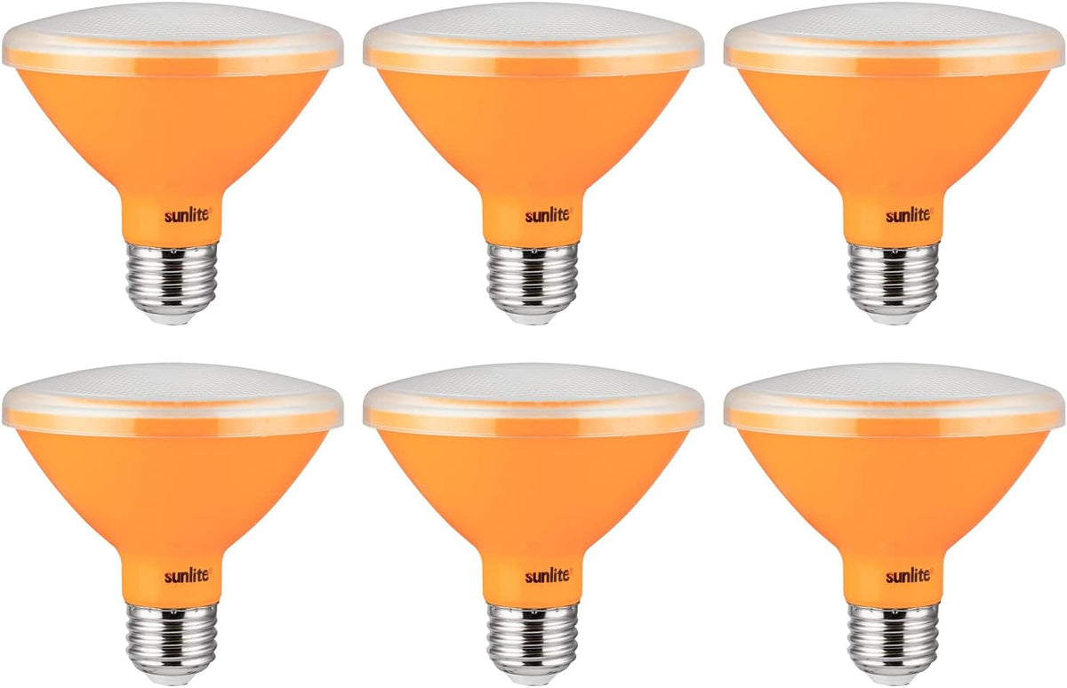 Amber LED PAR30 Reflector Light Bulb, 8 Watt, 120-220 Volts, Medium Base, 30,000 Hour Life, 30° Narrow Flood Beam