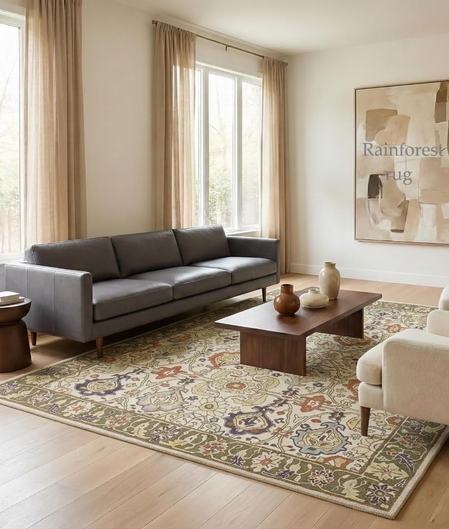Handmade Traditional Oriental Premium 100% Wool Area Rugs & Carpet Luxury Home (Beige, Rectangular)