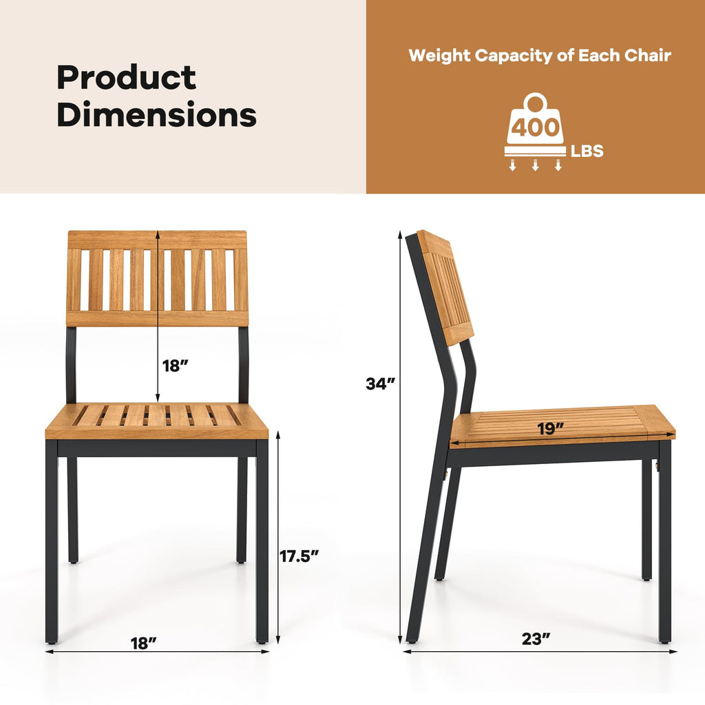 Patio Dining Chair Set of 4, Outdoor Acacia Wood Chairs with Metal Frame, All-Weather Bistro Chairs, for Indoor Lawn
