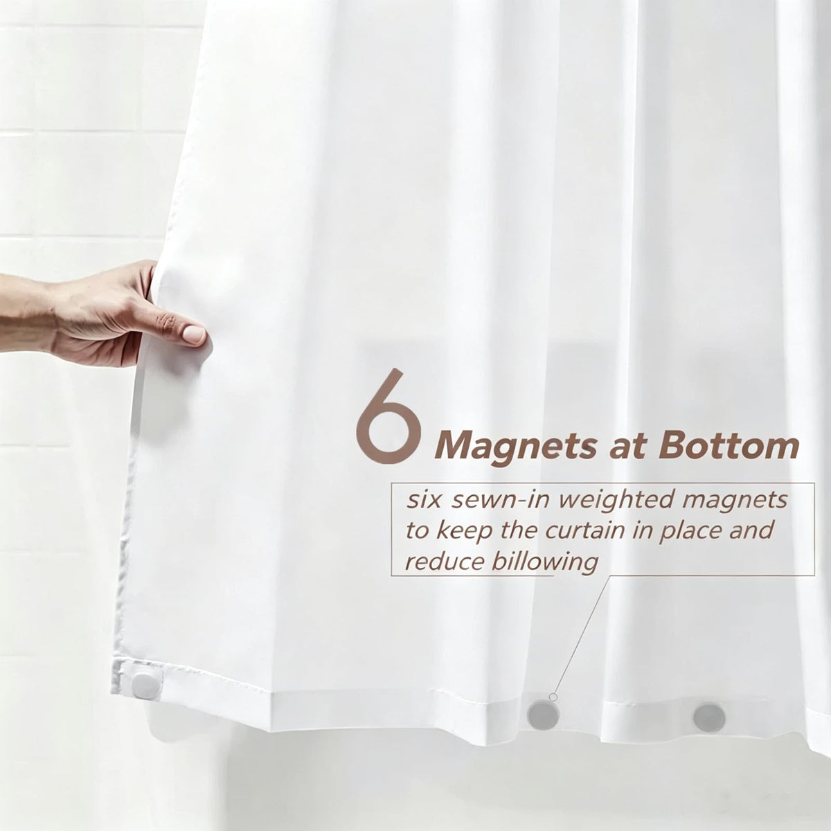 Extra Long Fabric Shower Curtain Liner with 6 Magnets, 72W x 86L, Waterproof & Hotel Quality Shower Liner, Soft Cloth