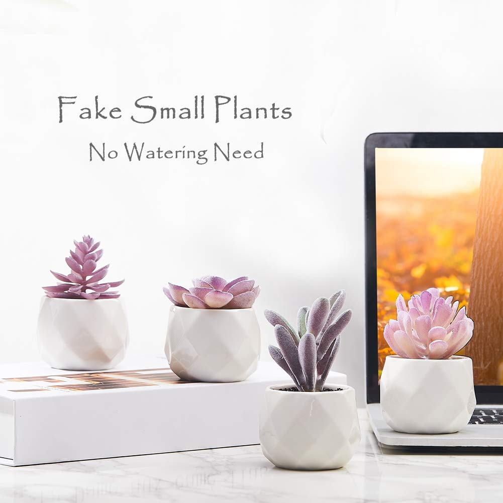 Fake Succulent Plant Set Desk Plants Faux Succulents Pots Mini Purple Decor