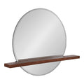 Fossett Frameless Round Wall Mirror, 24 Inch Diameter, Walnut Brown, Decorative Functional Mirror with Shelf