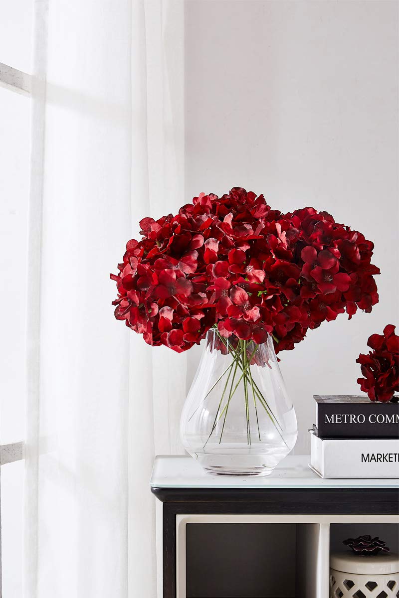 Hydrangea Silk Flowers Heads with 10 Stems Burgundy Artificial Hydrangea Flower Head for Wedding Centerpieces