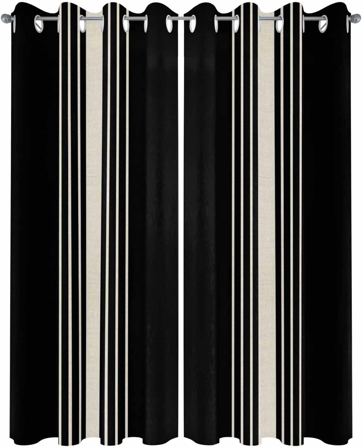 Outdoor Curtains (Set of 2 Panels) , Black Beige Striped Waterproof Blackout Outside Curtain for Porch/Pergola/Gazebo, Modern Farmhouse