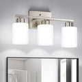Brushed Nickel Bathroom Light Fixtures Vanity Lights Over Mirror | Modern 3-Light lighting fixtures with Milky White