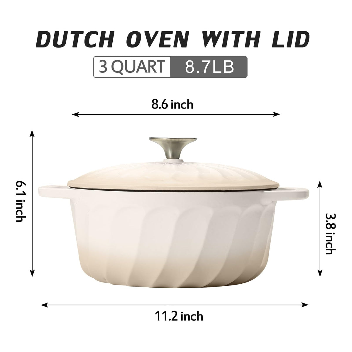 Enameled Cast Iron Dutch Oven Pot with Lid, 3 QT Small Dutch Oven