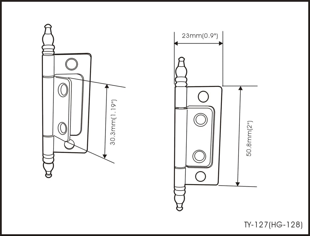 Durable Steel Non-Mortise Hinge with Final Pins, for Chest, Box, Vintage Cabinet Furniture, 2"x0.9", Matte Black