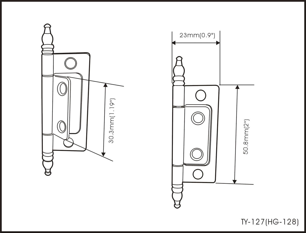 Durable Steel Non-Mortise Hinge with Final Pins, for Chest, Box, Vintage Cabinet Furniture, 2"x0.9", Matte Black