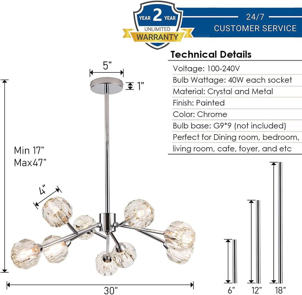 9-Light Chrome Modern Crystal Chandelier
