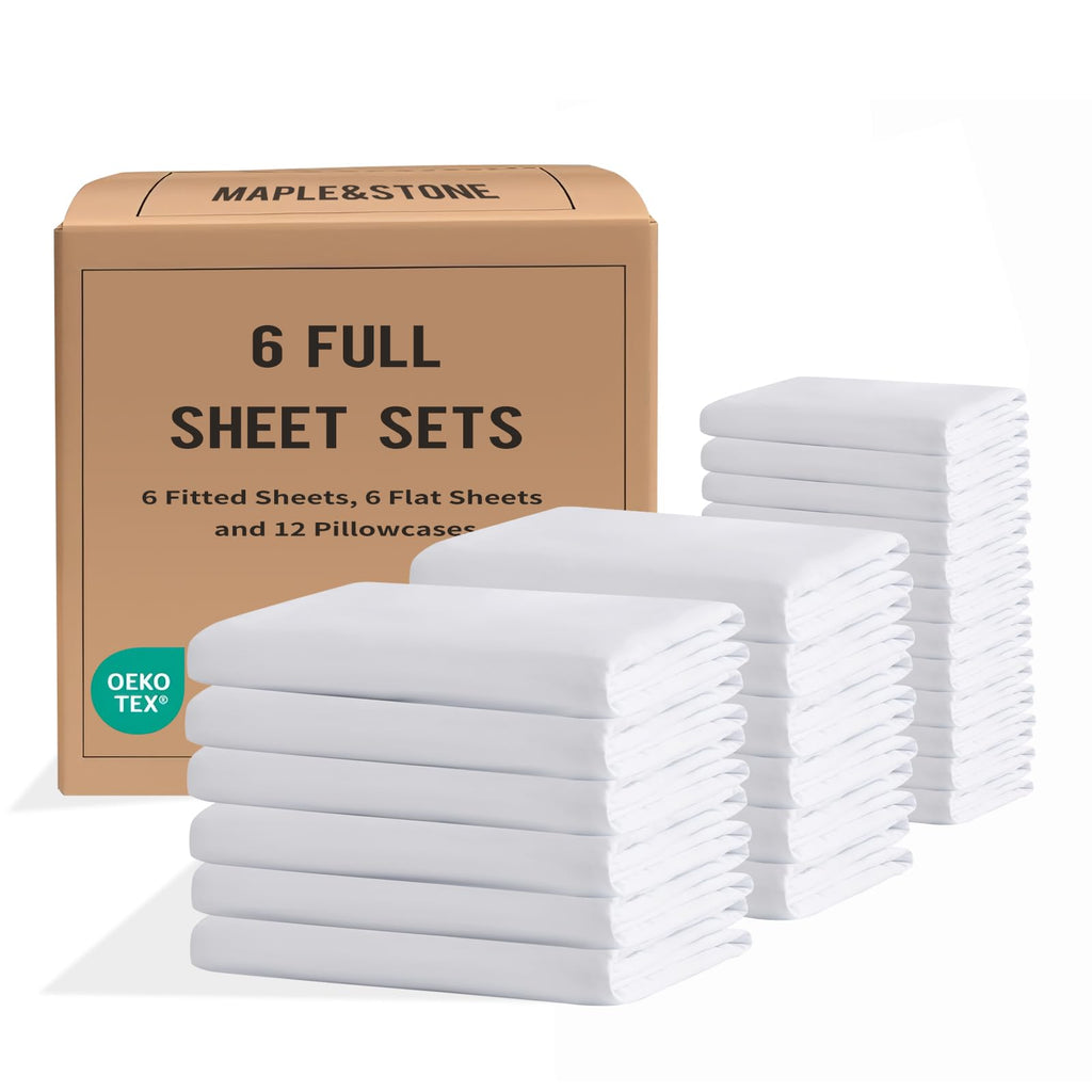 Sheet Sets Bulk Pack of 6, Wholesale Hotel Bed Set White