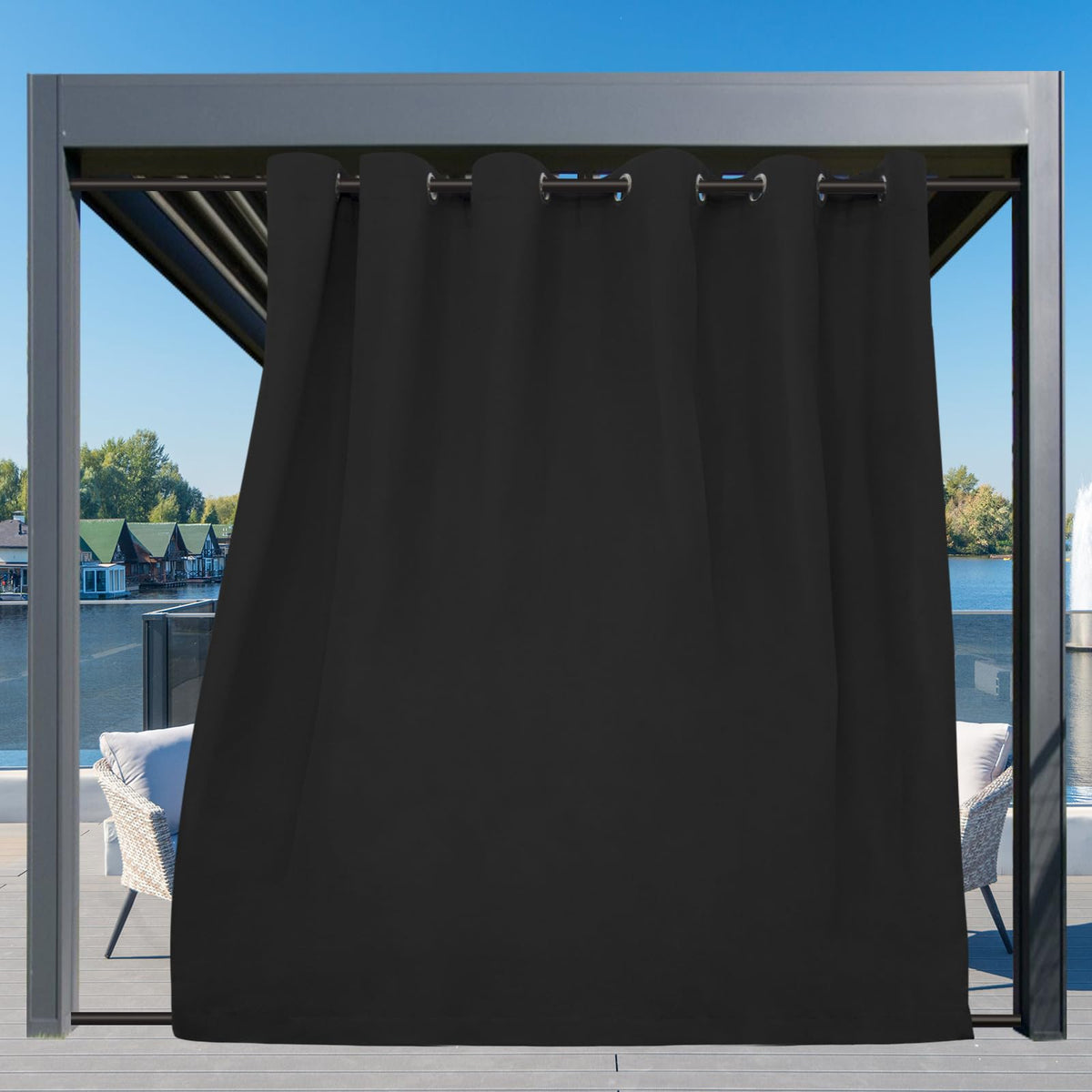 Outdoor Curtains 1 Panel, 110x108 inch, Black