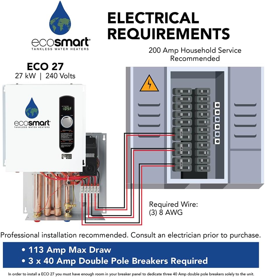 Tankless Water Heater, Electric, 27-kW - Quantity 1, 17 x 17 x 3.5