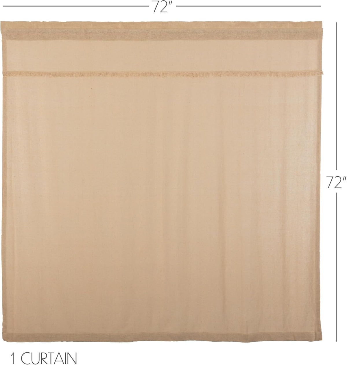 100% Cotton Burlap Vintage Farmhouse Bath Decor Fringed Shower Curtain- Beige, 72x72