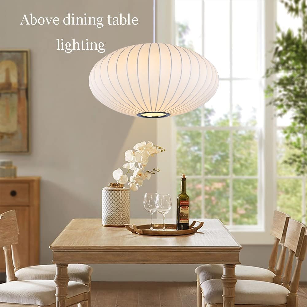 Inspired Nelson Style Italian Silk Pendant Light, 19.7in White Bubble Fabric Lantern