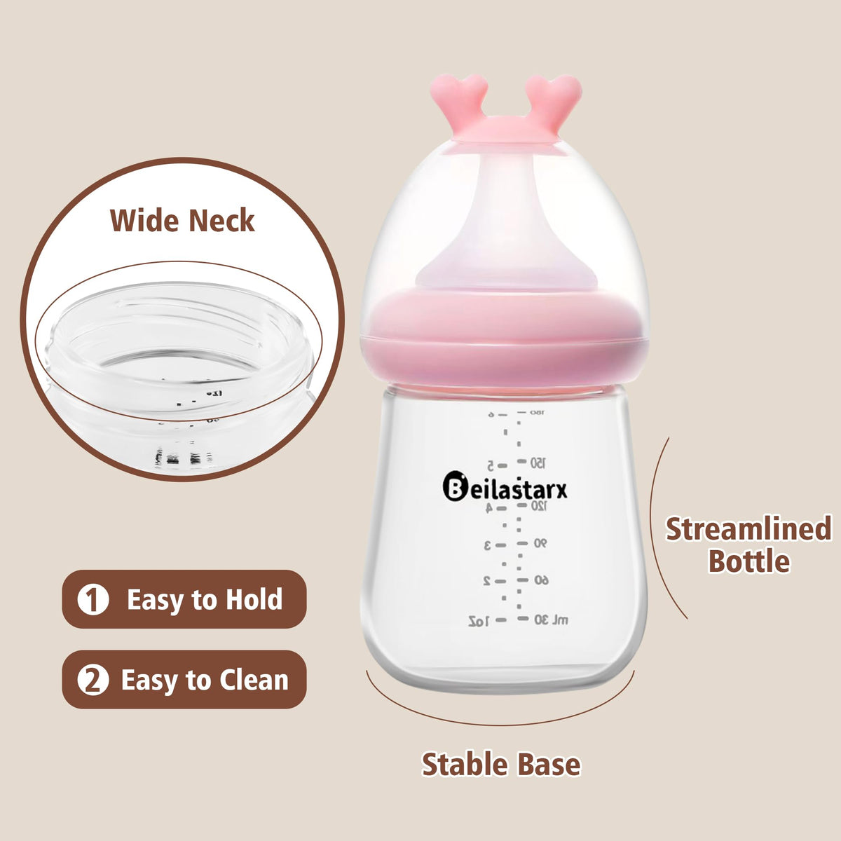 Glass Baby Bottles with Natural Response Nipple Size S - Anti Colic Baby Bottles Wide Neck Slow Flow Baby Bottle