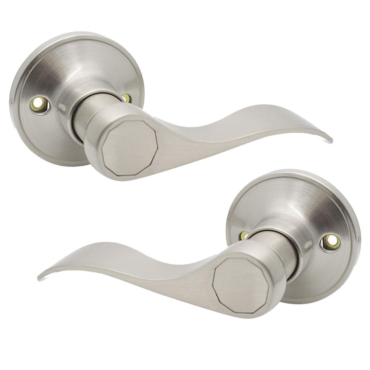 2 Pack Satin Nickel Dummy Wave Door Levers, No-Turning Interior Door Handles, 1 Left-Handed and 1 Right-Handed Door