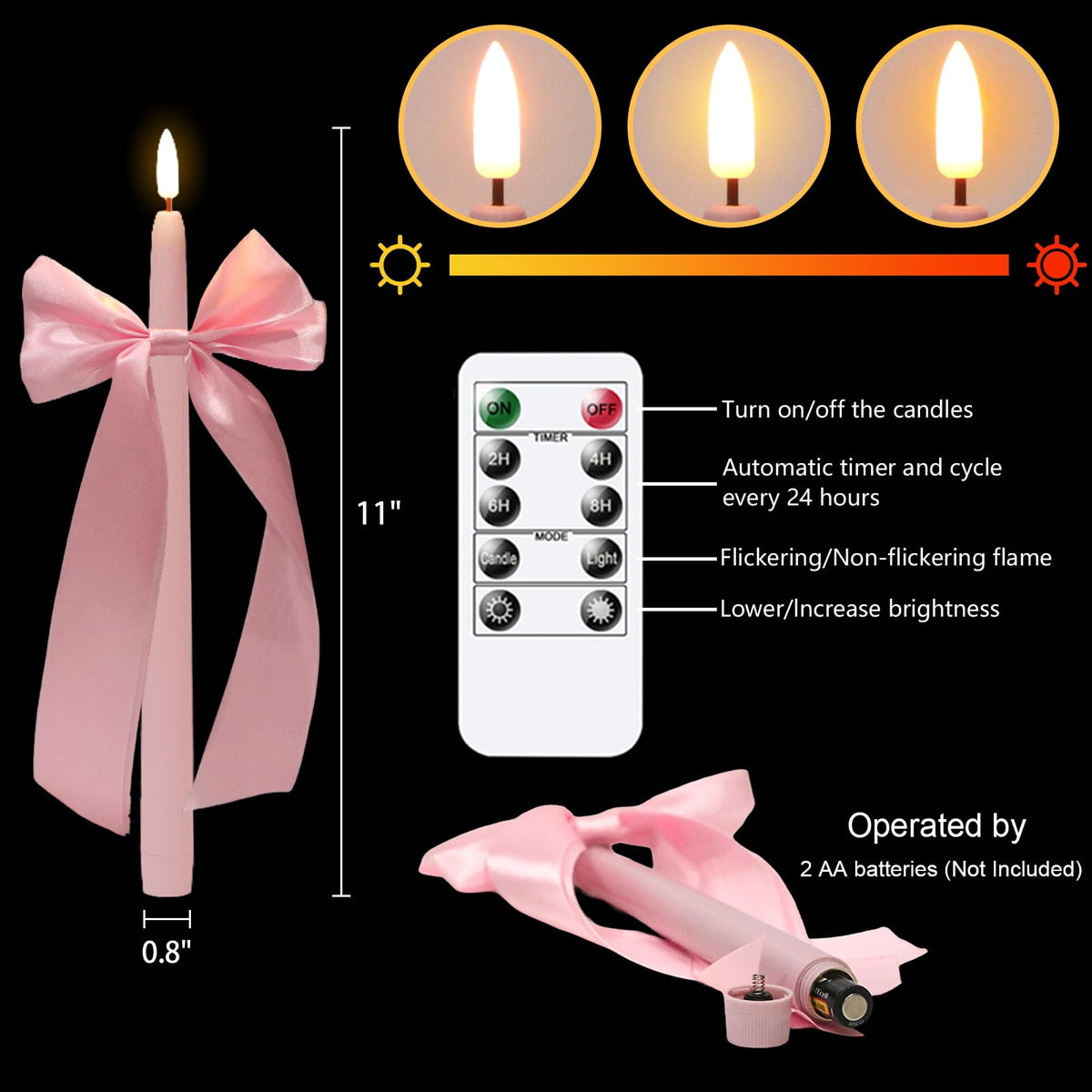 Pink Flameless Taper Candles with Remote Timer