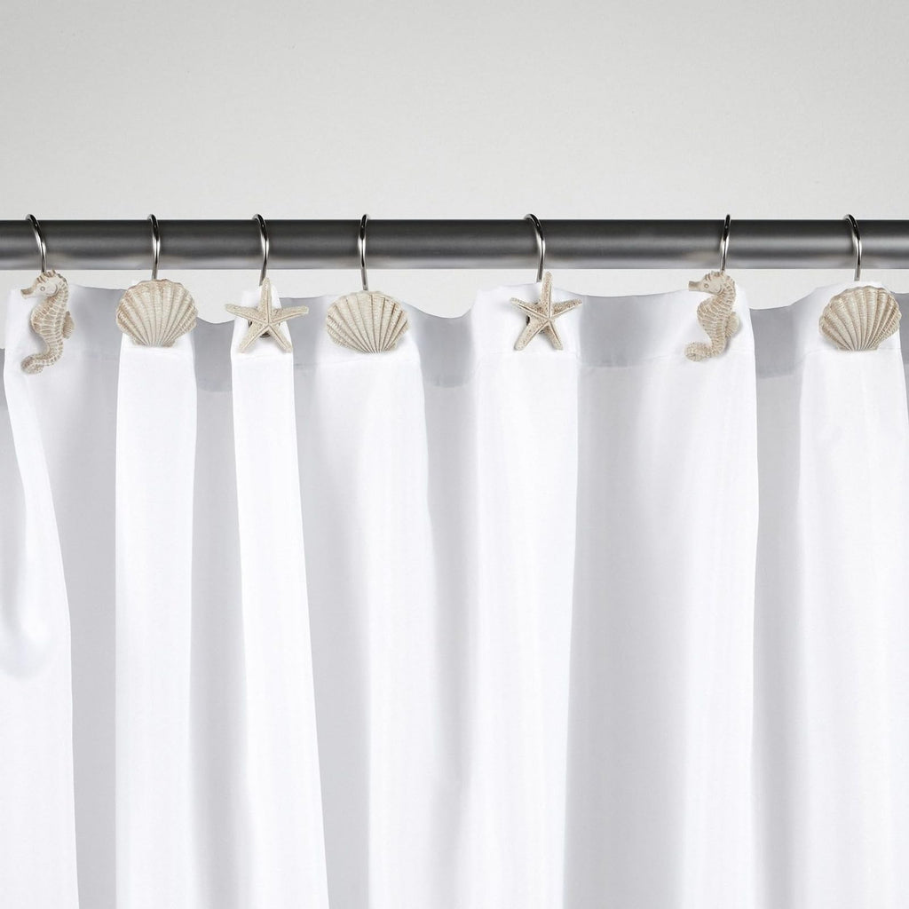Seashell Shower Curtain Hooks - 12-Pack, Stainless Steel, 2 x 2.4 in, Mediterranean Style - Beach Theme & Coastal