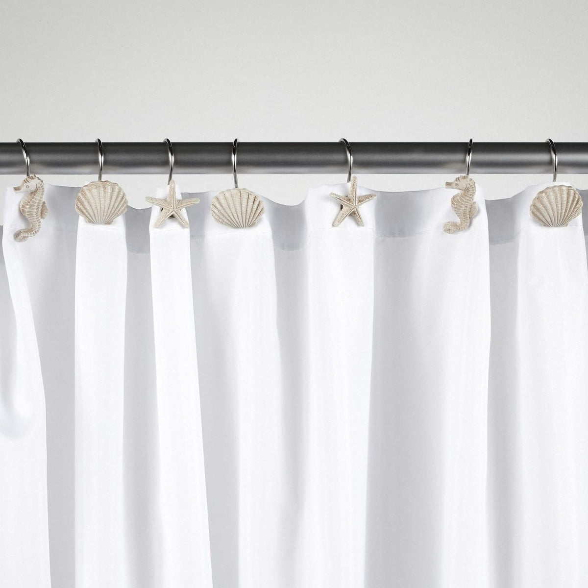 Seashell Shower Curtain Hooks - 12-Pack, Stainless Steel, 2 x 2.4 in, Mediterranean Style - Beach Theme & Coastal