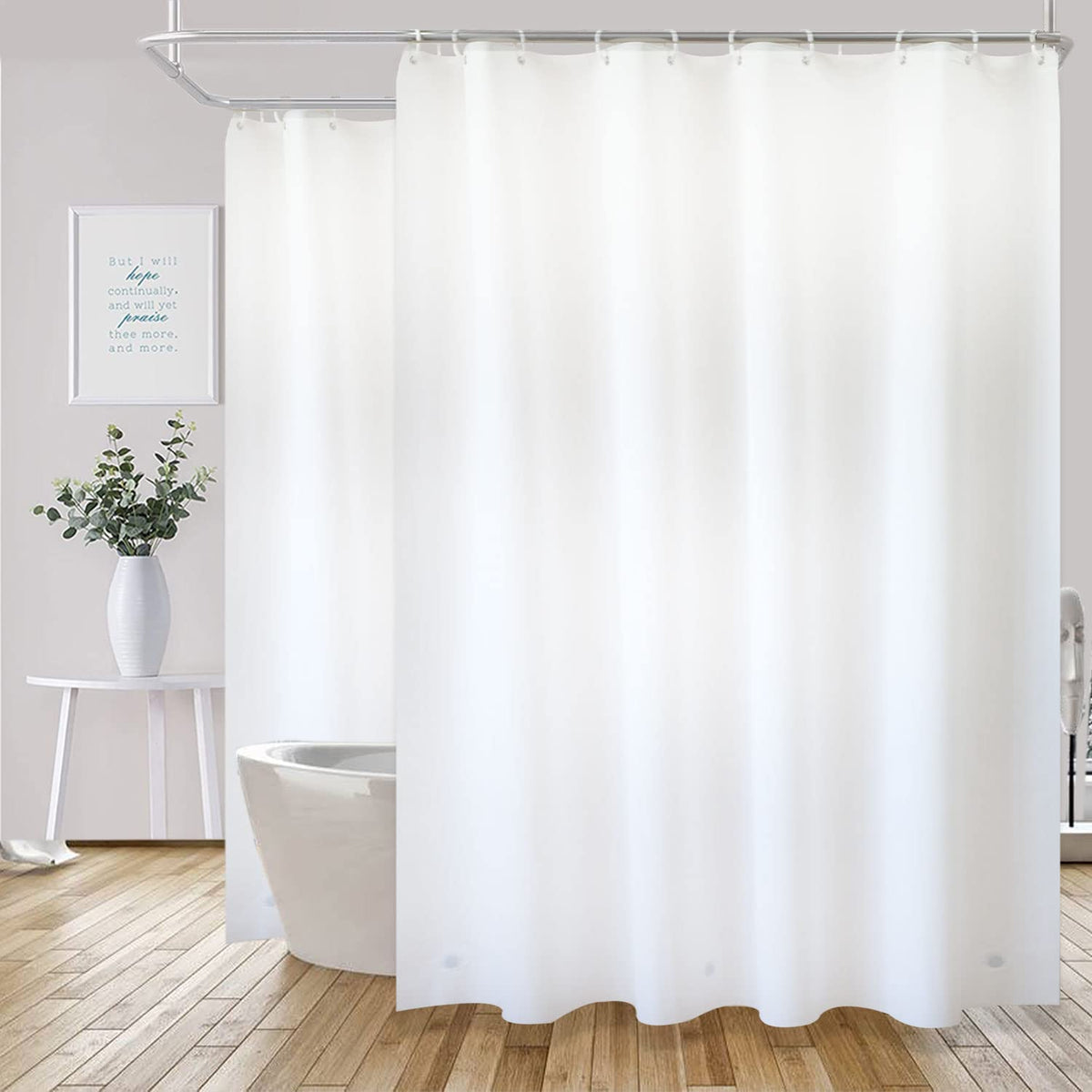 ExtraWide 108x70" White Shower Curtain Liner for Clawfoot Tub, S/Steel Hook
