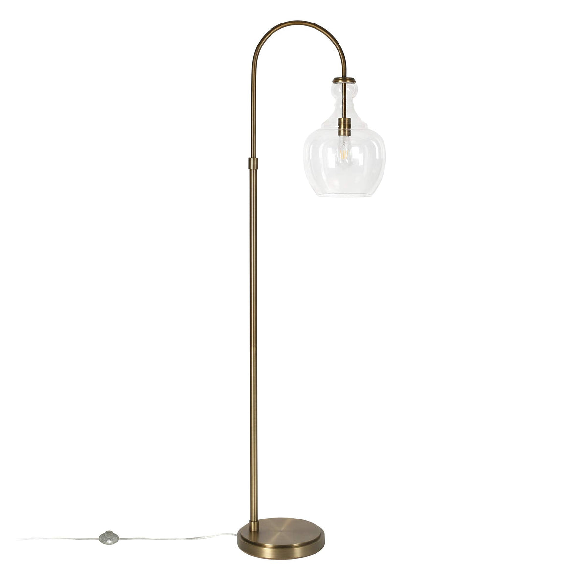 Inspired Arco Style Arc Floor Lamp with Glass Shade in Brass/Clear, Floor Lamp