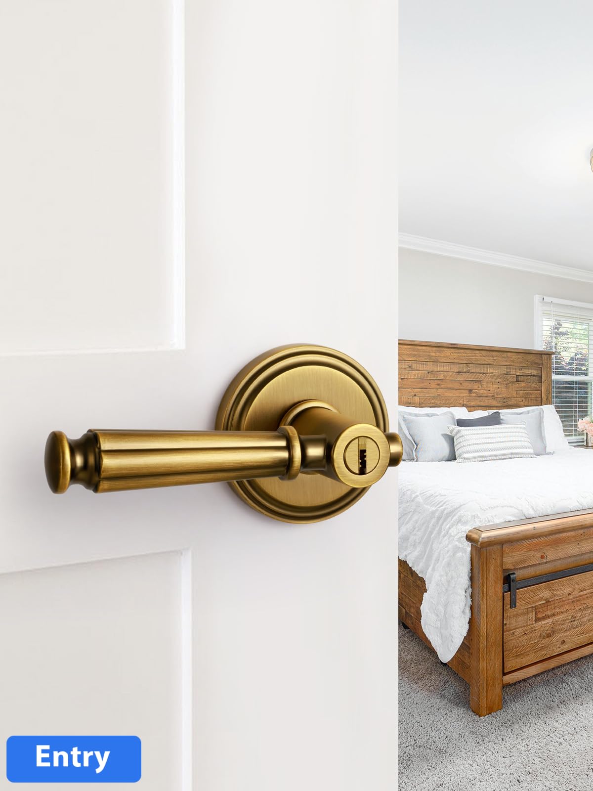 Door Handle Antique Brass Keyed Entry Door Lever, 1 Pack