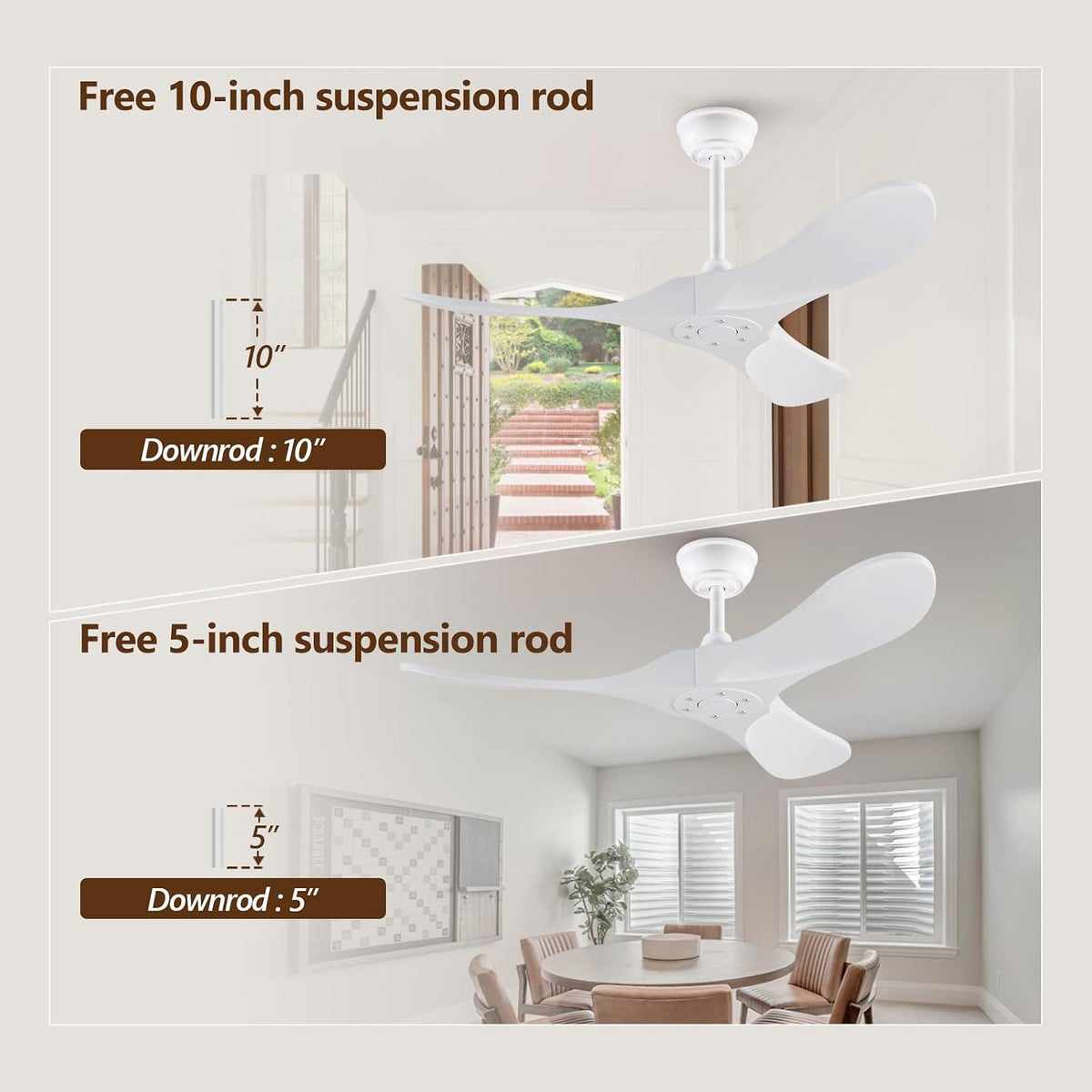 Inspired Maverick Style 42 Inch Solid Wood Ceiling Fan with Remote,White Ceiling Fan no Light,6 Speeds,Noiseless,Reversible DC Motor,Modern Ceiling Fans without Lights for Outdoor Indoor Bedroom Farmhouse,Patios
