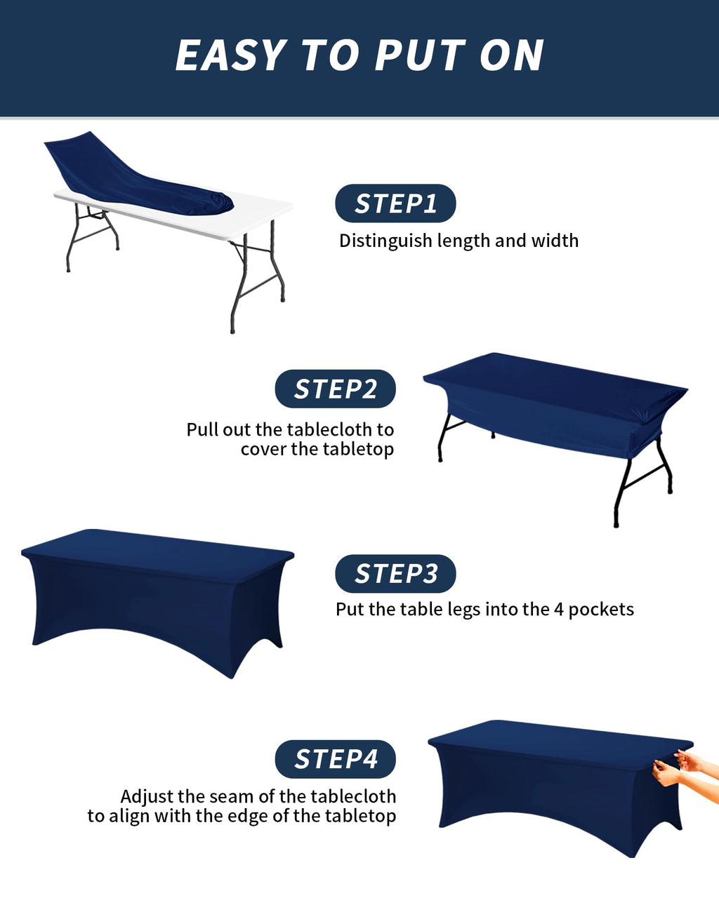 2 Pack 8FT Navy Blue Tablecloth Rectangle Spandex Table Cover