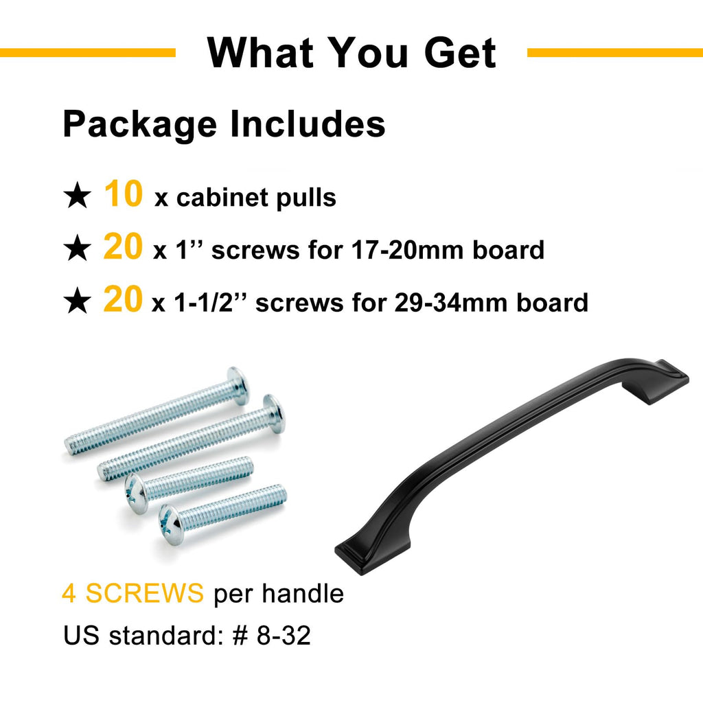 Matte Black Cabinet Pulls 3-3/4 Inch Solid Drawer Pull 10 Pack 8222