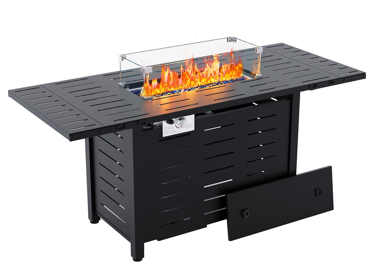 55" Outdoor Propane Fire Pit Table, 48, 000 Btu Lp Gas Rectangular Fire Table with Ignition Systems and Lid, Outdoor