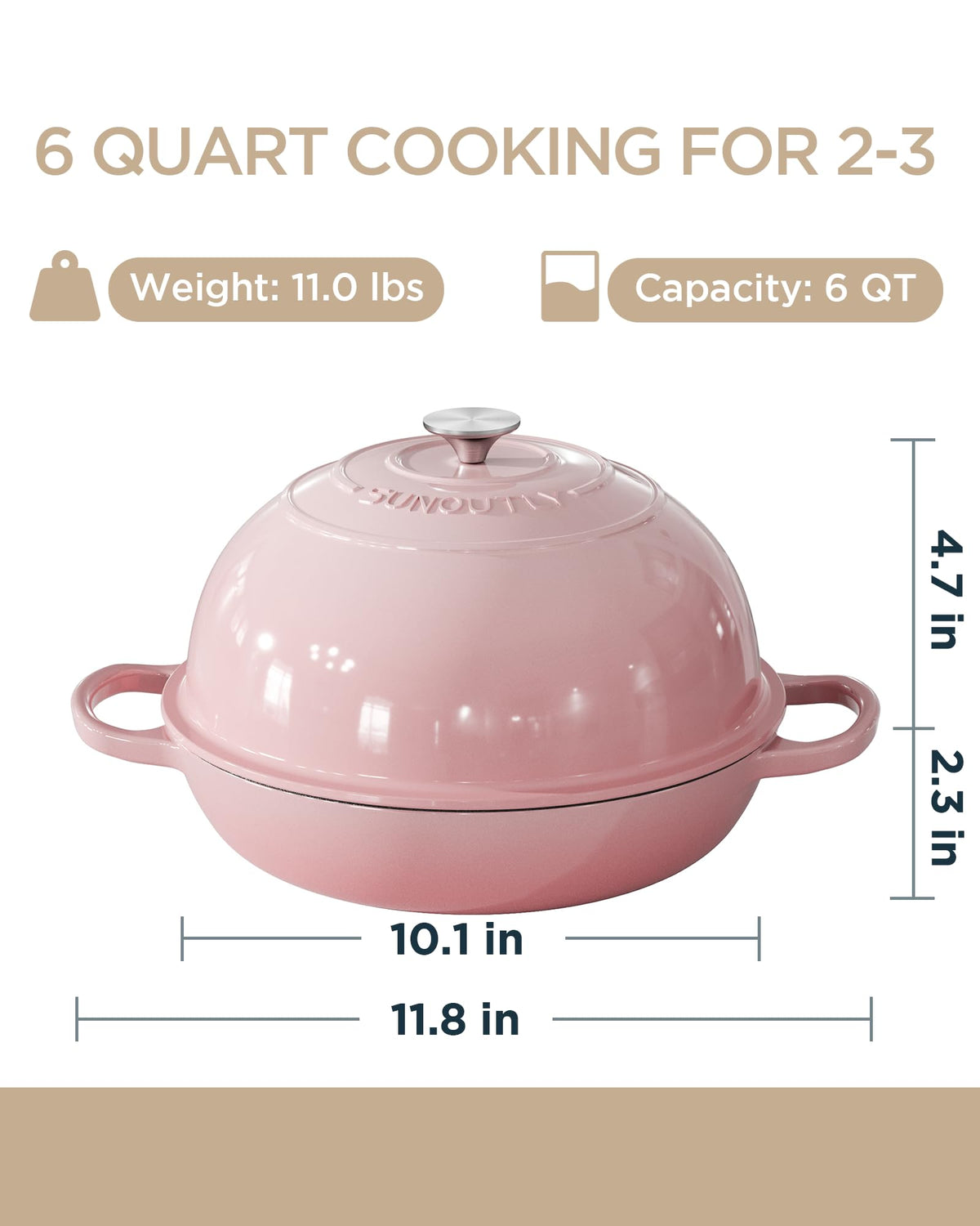Enameled Cast Iron Dutch Oven for Bread Baking, 6QT Meatloaf Pan, Pink