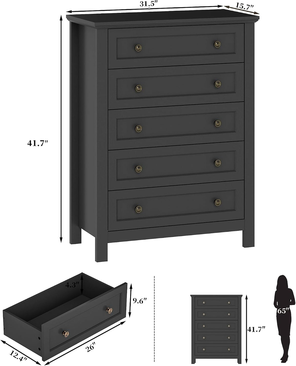 Farmhouse Dresser Nightstand Sets, 4-Piece Bedroom Furniture Set | 5/6 Drawer Dresser Closet & 3 Drawer Nightstand