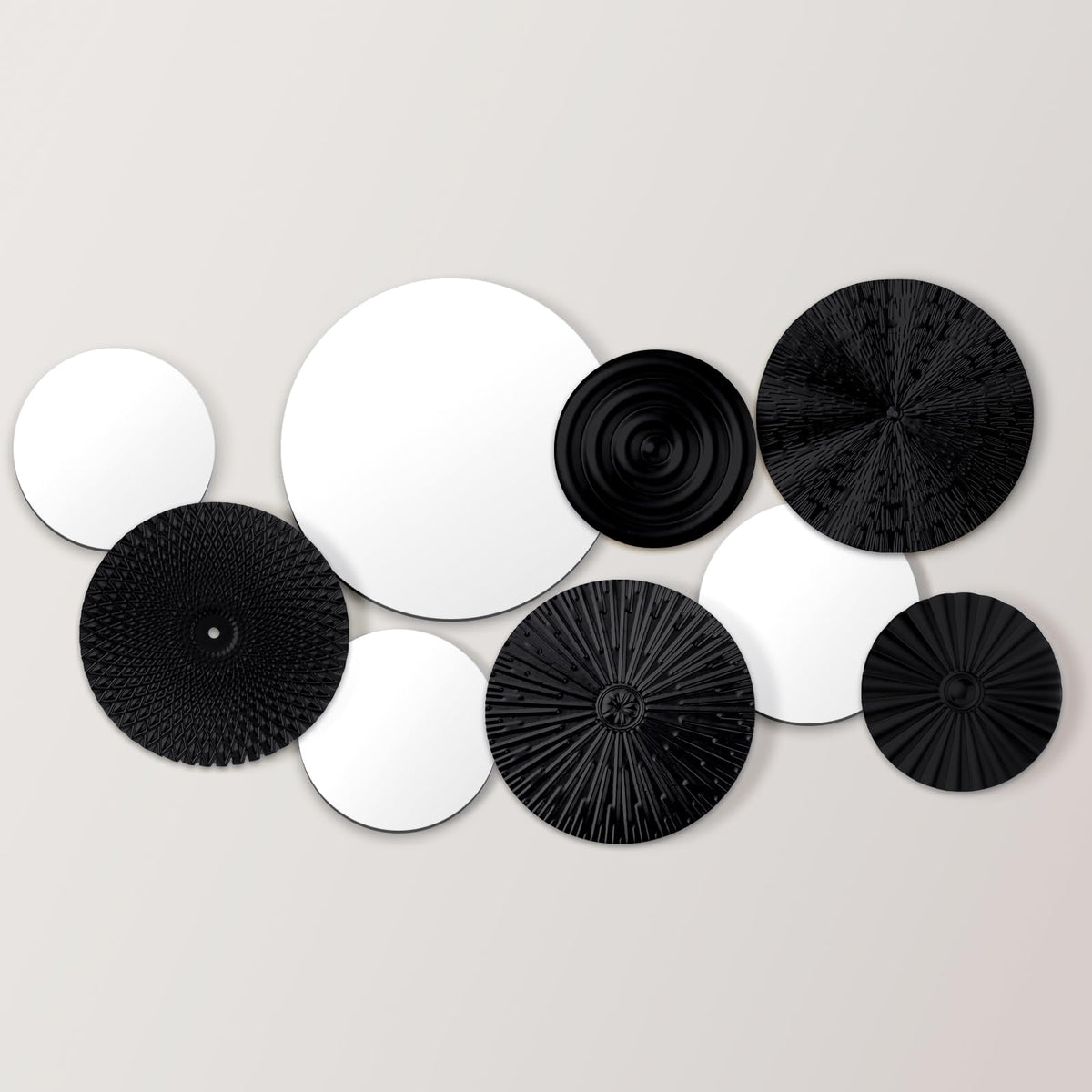 9 Pcs Black Mirror Wall Decor Metal Round