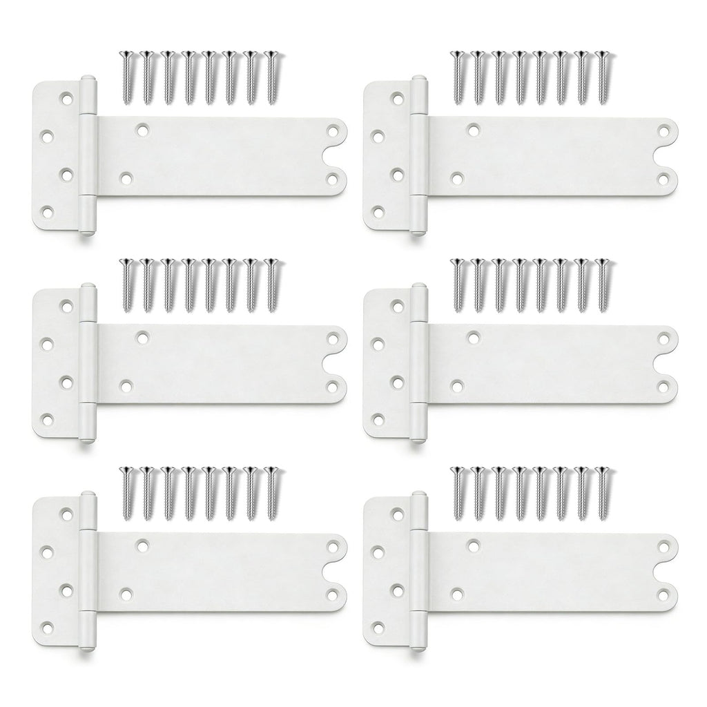8 inch Gate Hinges, 300 Lbs Capacity, Matte White Hinges, 6 Pack Heavy Duty Door Hinge, T-Strap Shed Gate