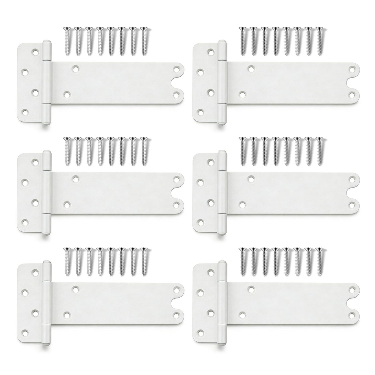 8 inch Gate Hinges, 300 Lbs Capacity, Matte White Hinges, 6 Pack Heavy Duty Door Hinge, T-Strap Shed Gate