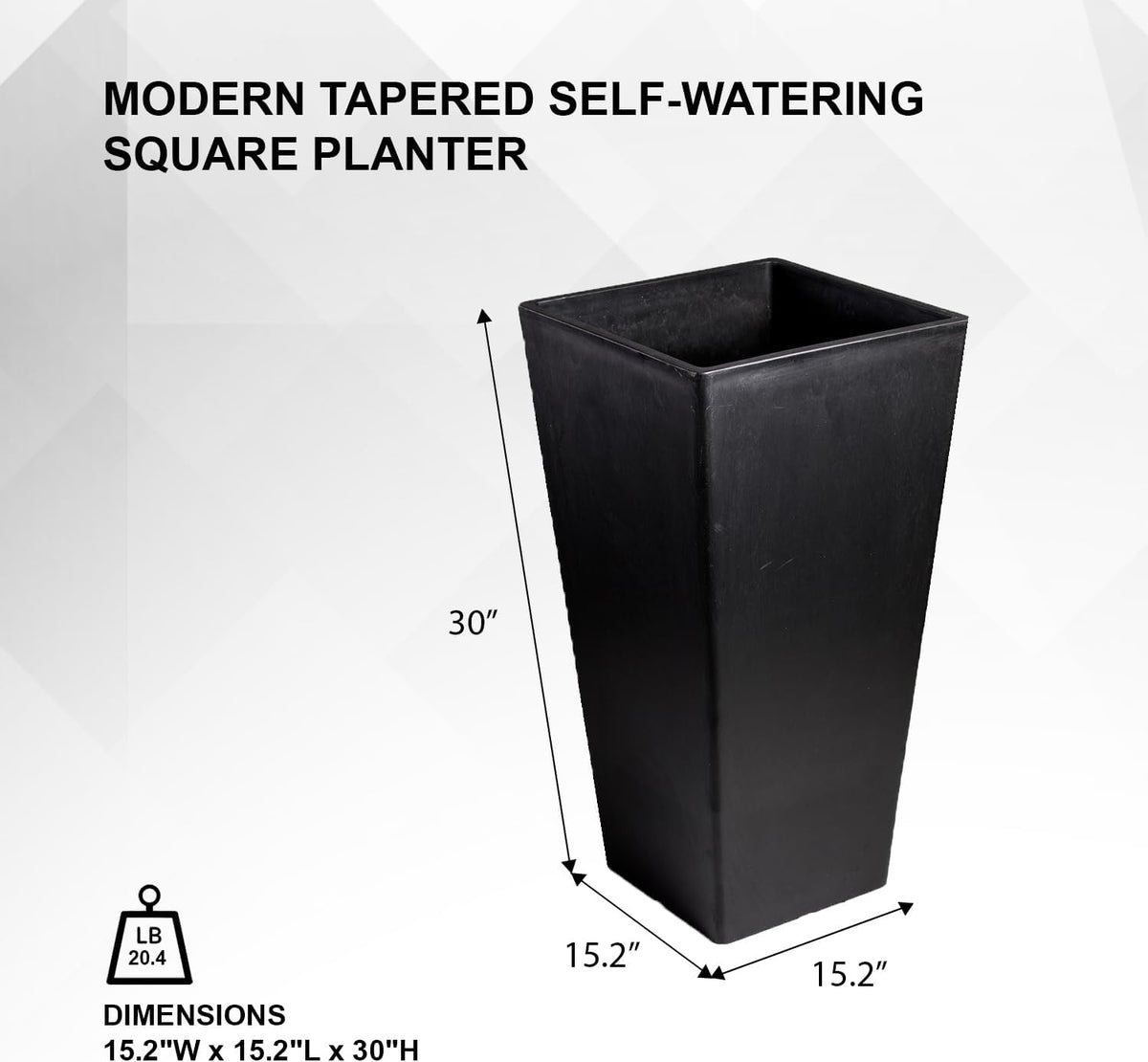 Modern 30-Inch Tall Square Planter, Modern Tapered, Perfect for Indoor & Outdoor, Patio Décor, Set of 2, Black
