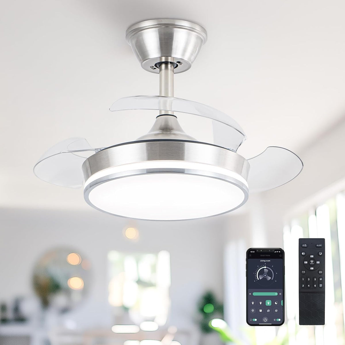 30" Retractable Ceiling Fan with Light & Remote