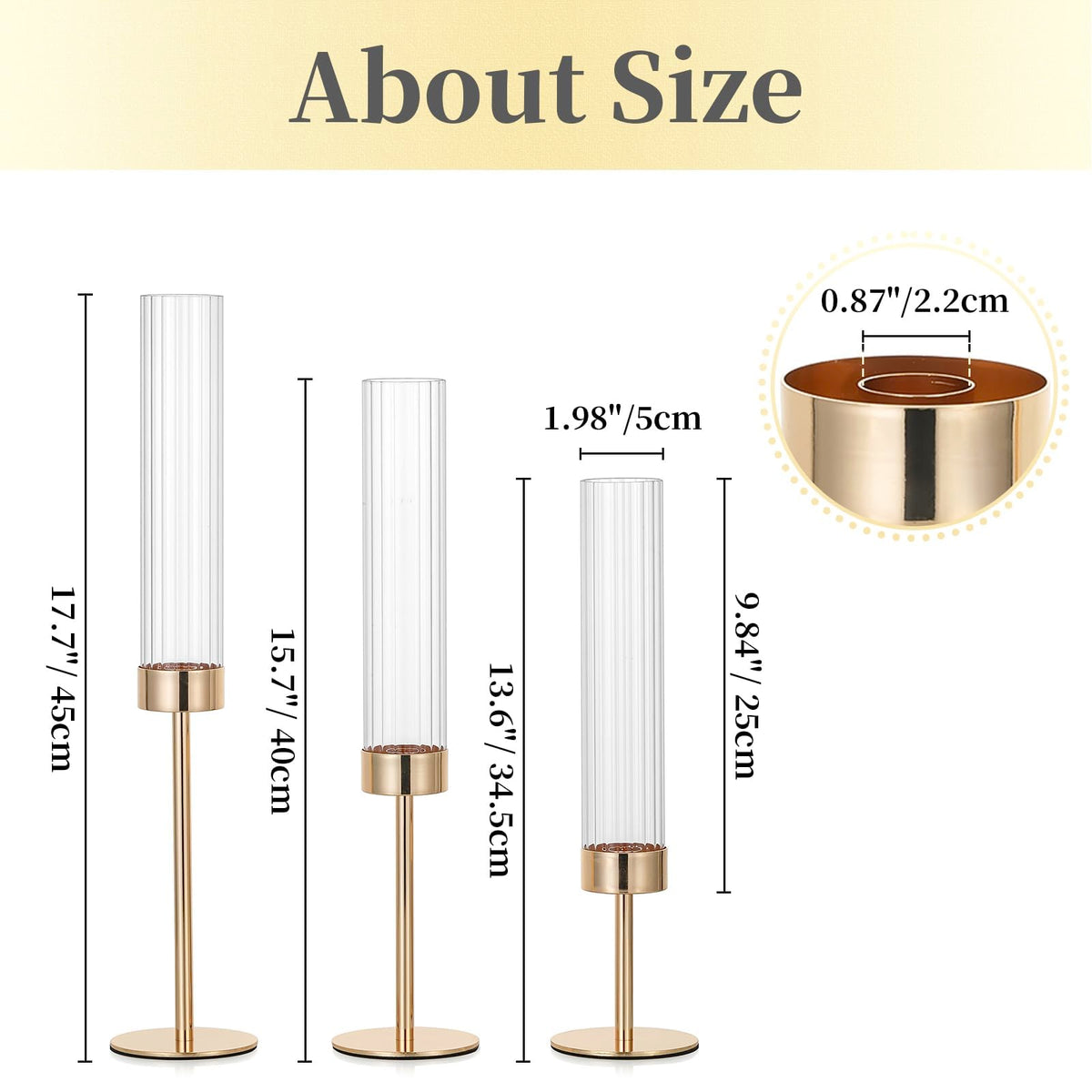 Gold Taper Candle Holders: Candlestick Holders Set of 3 Hurricane Glass Tall Candle Holder for Candlesticks Candle