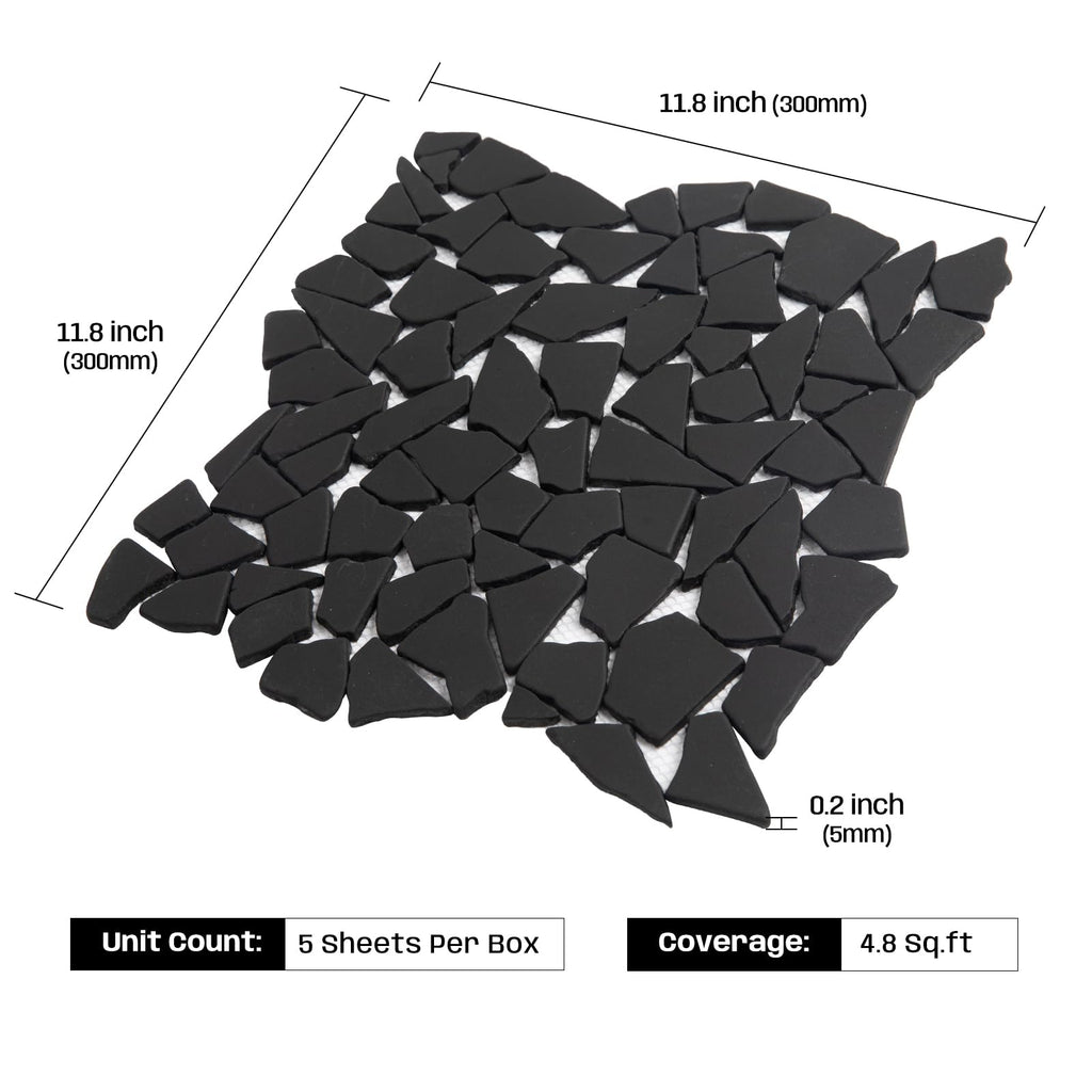 Black Pebble Tile for Shower Floor, 12"x12" Backsplash Tiles, 5 Pcs