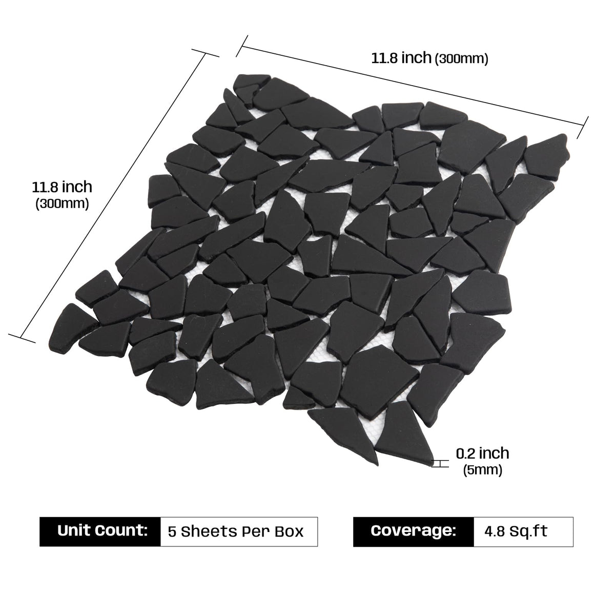 Black Pebble Tile for Shower Floor, 12"x12" Backsplash Tiles, 5 Pcs