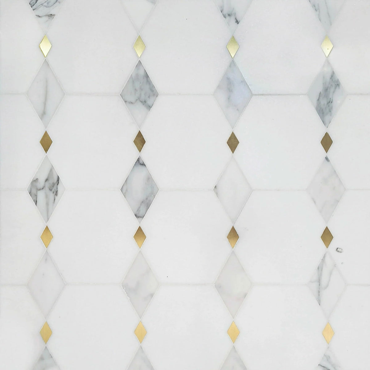 Calacatta Thassos Waterjet Mosaic, Marble with Brass, Polished, Wall Floor Tile
