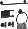 Matte Black Towel Bar Set 5 Pieces Bathroom Hardware Accessories Set Round Towel Holder Set Upgraded Toilet Paper