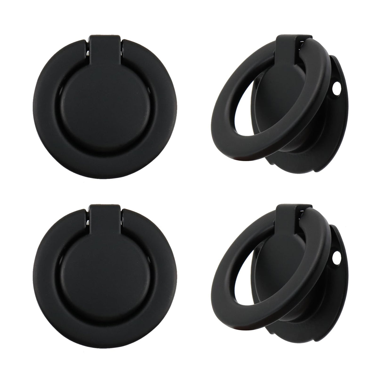 4Pcs Flush Ring Pull Round Recessed Pull Handle Knob (Matte Black)