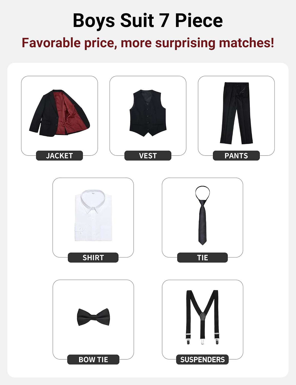 Boys' Formal Suit Set, with Suspenders, Adjustable Waist
