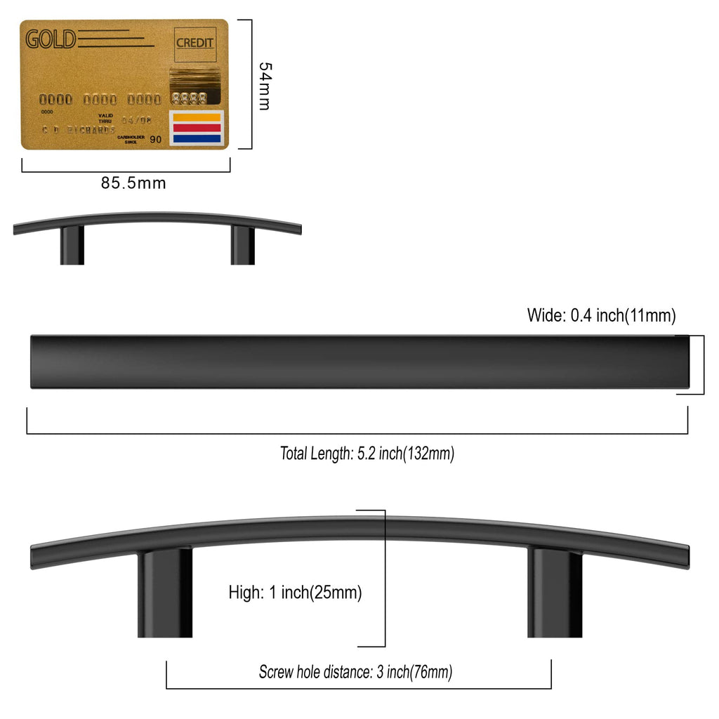 10 Pack Matte Black 3 Inch(76mm) Hole Centers Kitchen Cabinet Pulls Hardware Kitchen Handles for Cabinets Cupboard